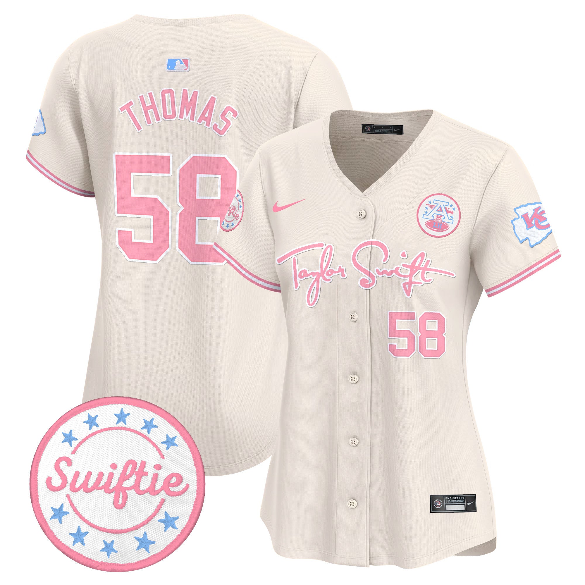 Women's Chiefs Taylor Swift Bubblegum Pink Vapor Premier Limited Jersey - All Stitched - Cream, Derrick Thomas