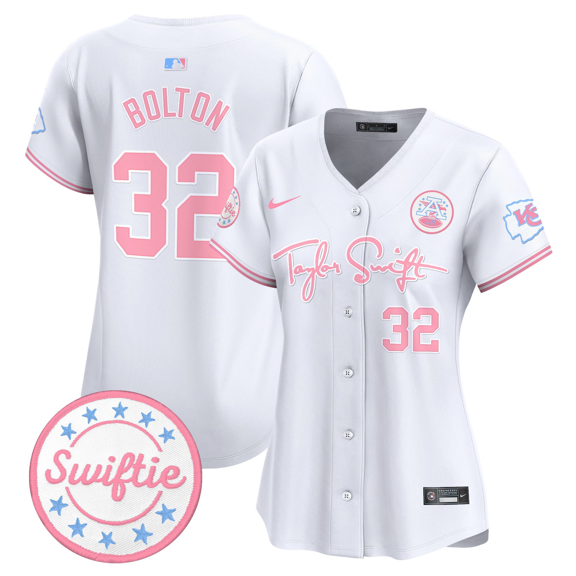 Women's Chiefs Taylor Swift Bubblegum Pink Vapor Premier Limited Jersey - All Stitched - White, Nick Bolton