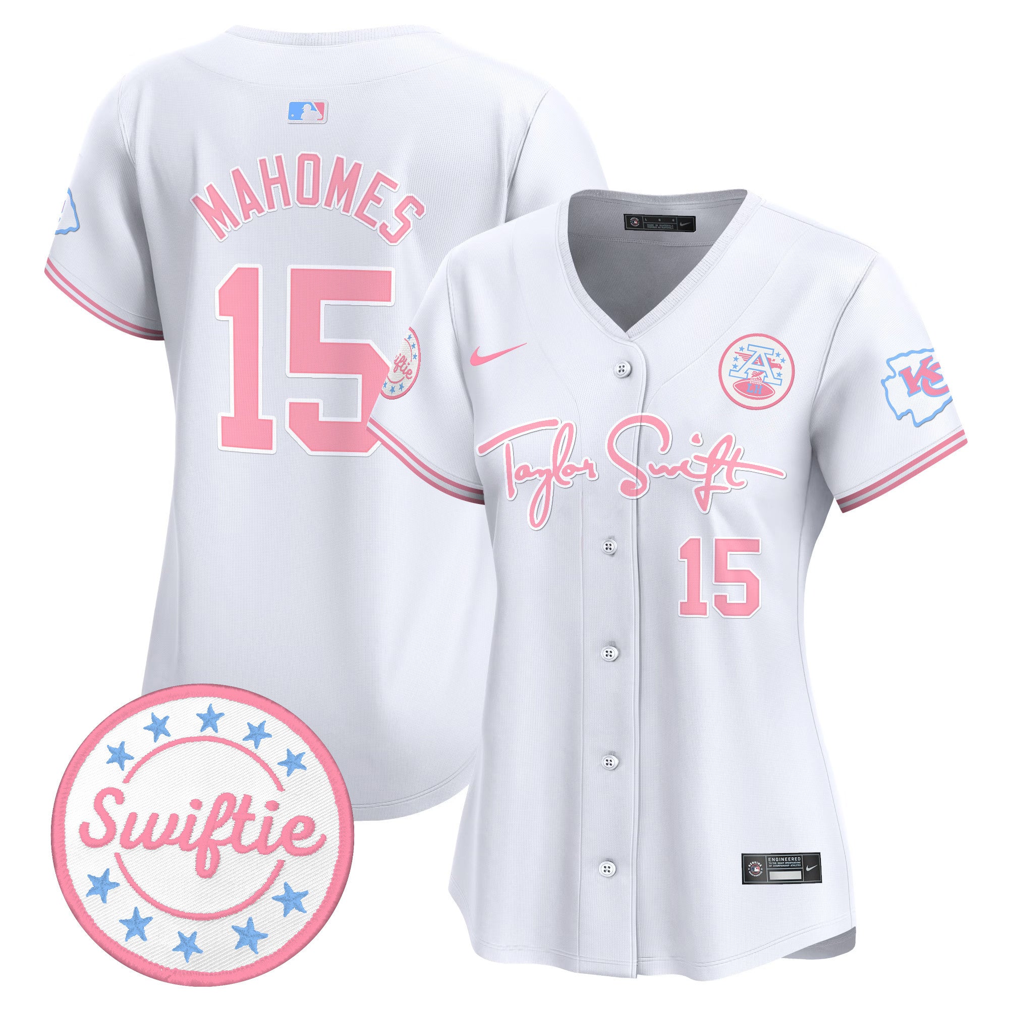 Women's Chiefs Taylor Swift Bubblegum Pink Vapor Premier Limited Jersey - All Stitched - White, Patrick Mahomes