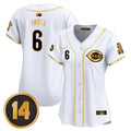 Women's Cincinnati Reds Pete Rose Patch Vapor Premier Limited Jersey - All Stitched - White Gold, Jonathan India
