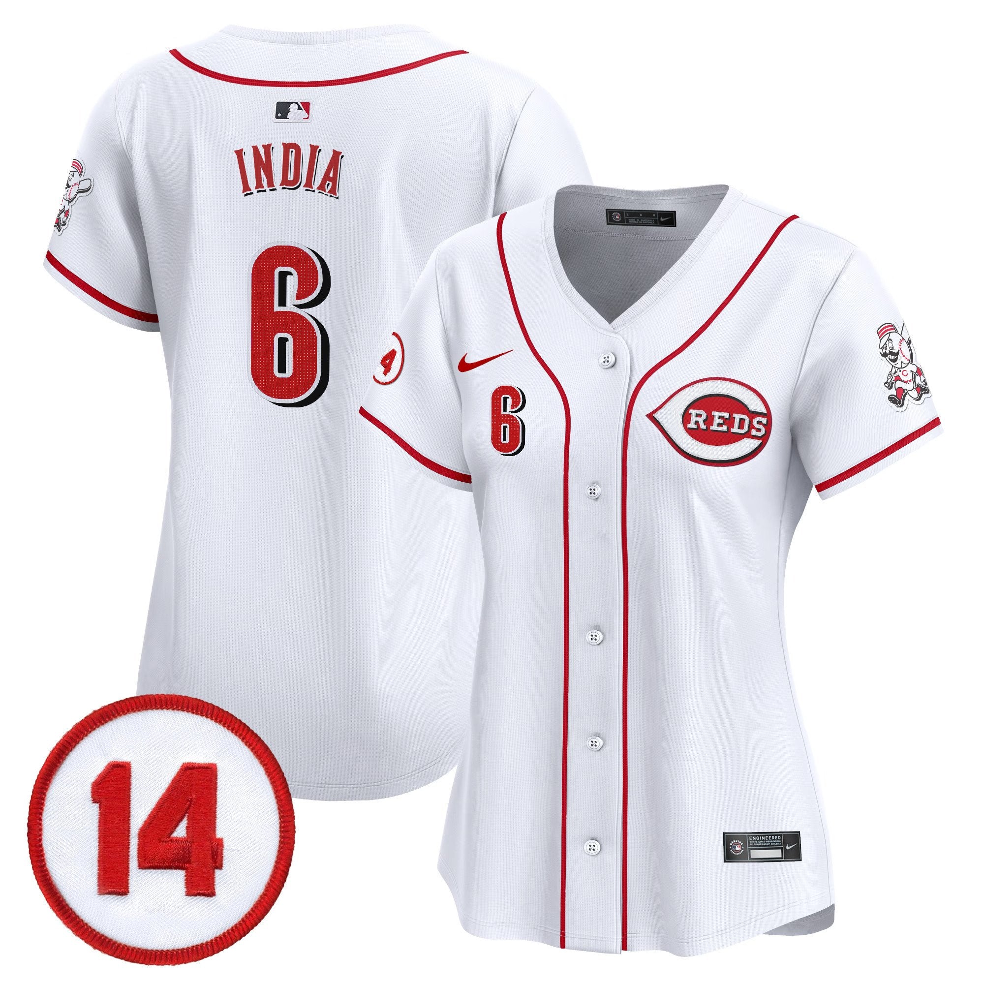 Women's Cincinnati Reds Pete Rose Patch Vapor Premier Limited Jersey - All Stitched - White, Jonathan India