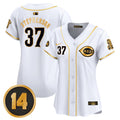 Women's Cincinnati Reds Pete Rose Patch Vapor Premier Limited Jersey - All Stitched - White Gold, Tyler Stephenson