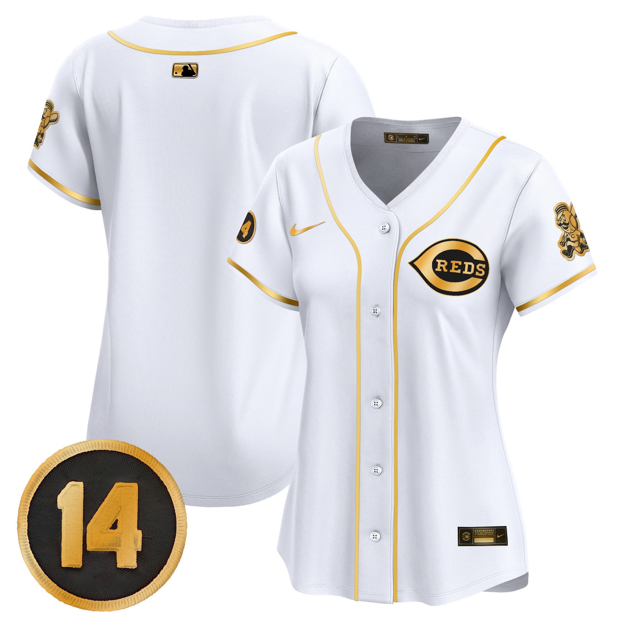 Women's Cincinnati Reds Pete Rose Patch Vapor Premier Limited Jersey - All Stitched - White Gold, Team