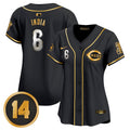 Women's Cincinnati Reds Pete Rose Patch Vapor Premier Limited Jersey - All Stitched - Black Gold, Jonathan India