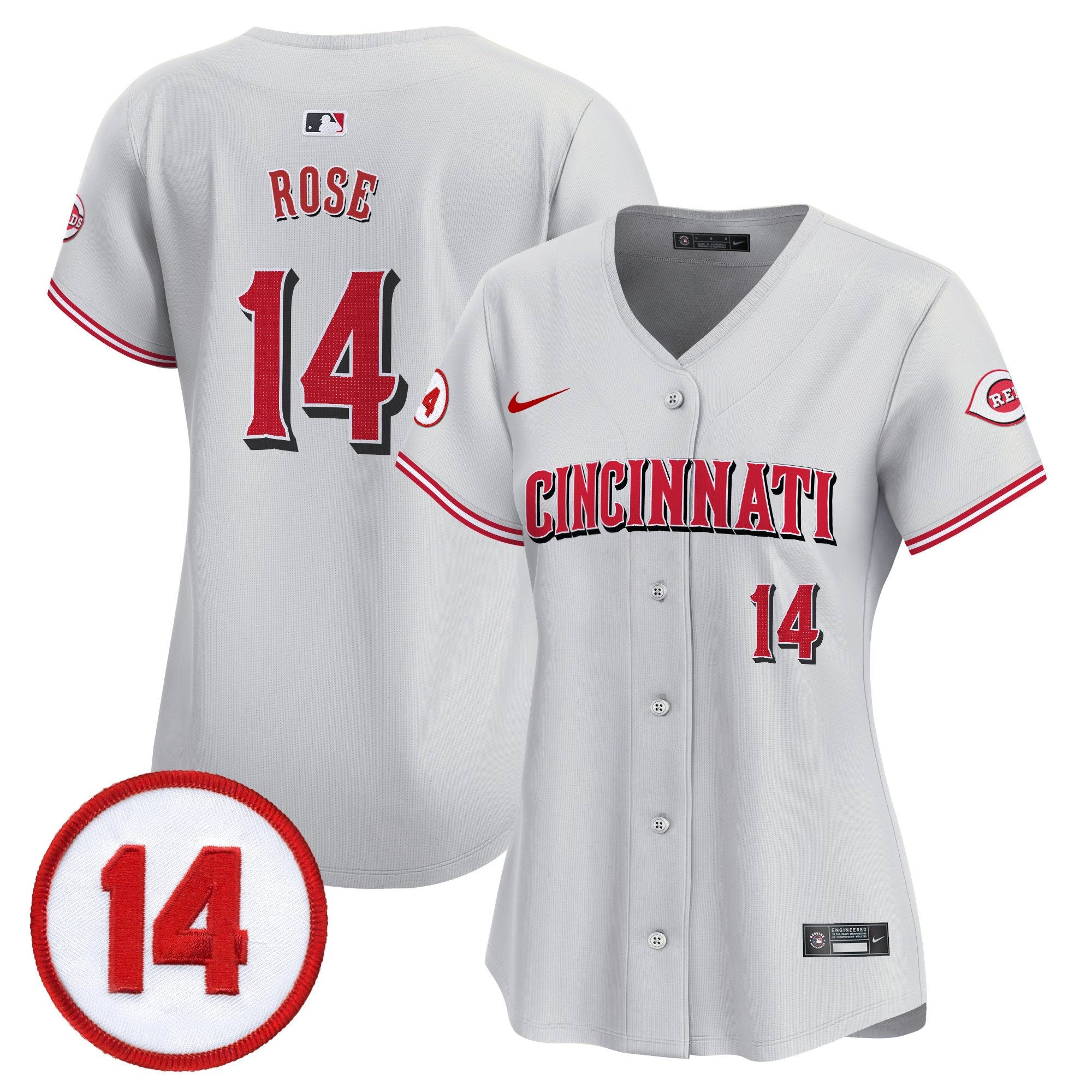 Women's Cincinnati Reds Pete Rose Patch Vapor Premier Limited Jersey - All Stitched - Gray, Pete Rose