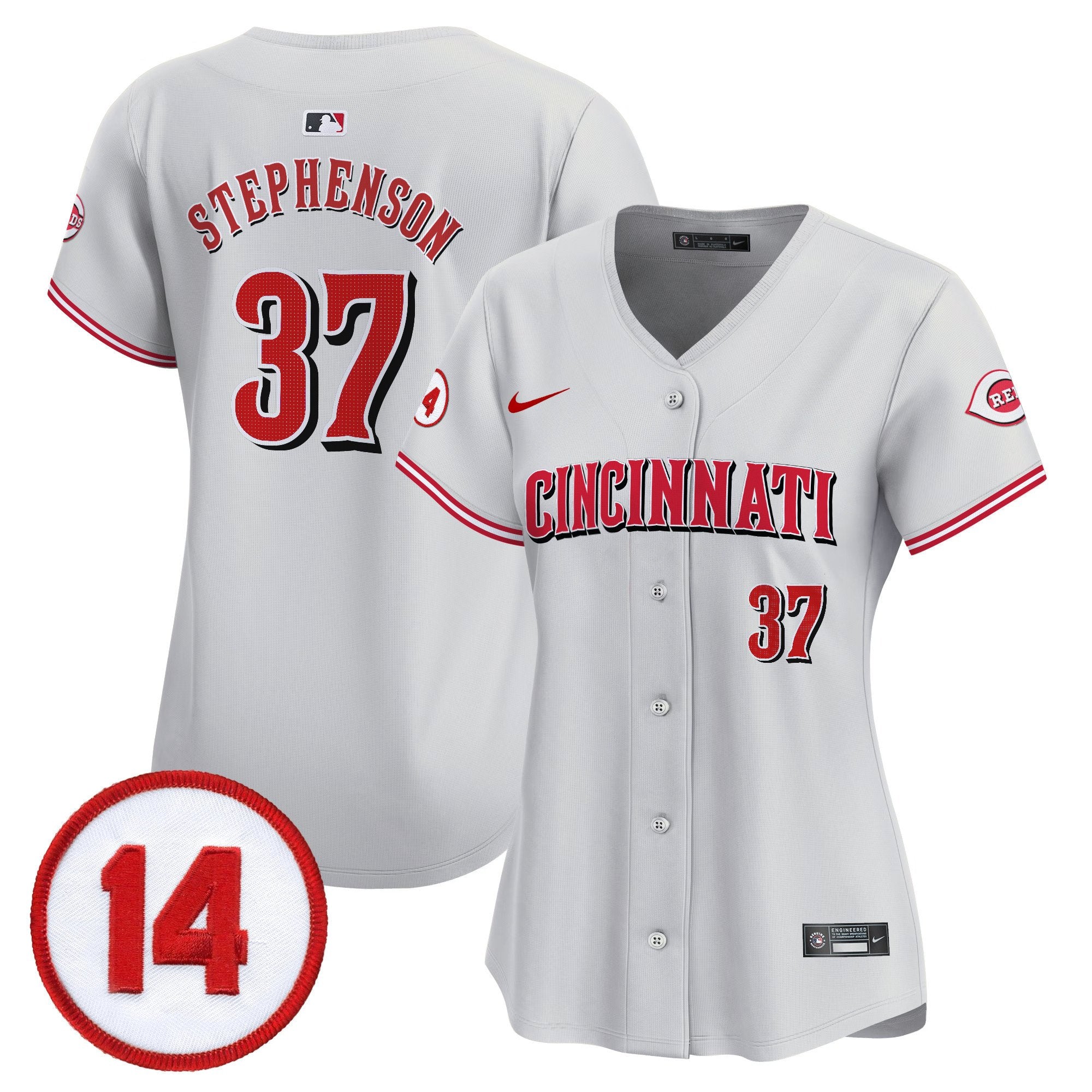 Women's Cincinnati Reds Pete Rose Patch Vapor Premier Limited Jersey - All Stitched - Gray, Tyler Stephenson