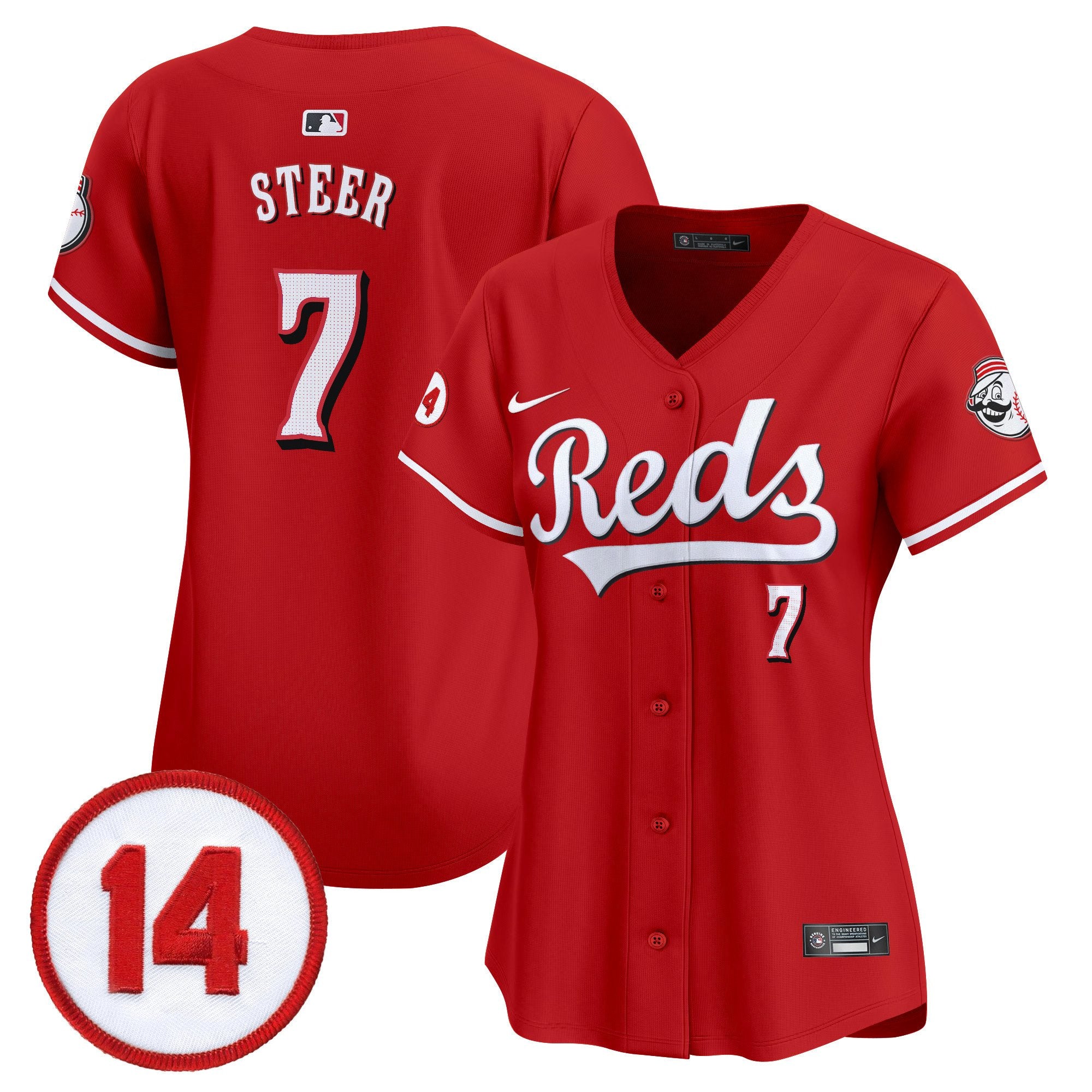 Women's Cincinnati Reds Pete Rose Patch Vapor Premier Limited Jersey - All Stitched - Red, Spencer Steer