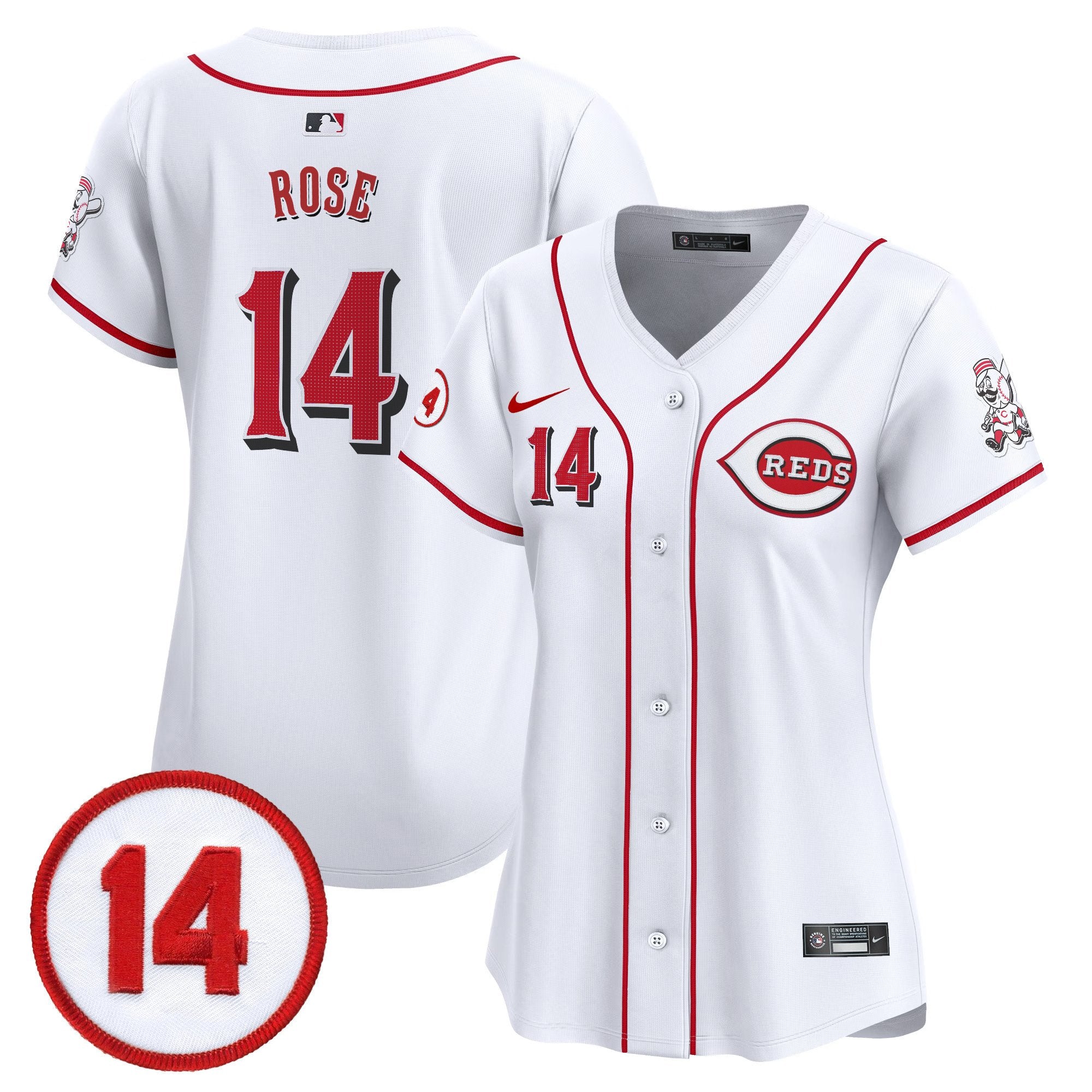 Women's Cincinnati Reds Pete Rose Patch Vapor Premier Limited Jersey - All Stitched - White, Pete Rose