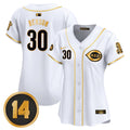 Women's Cincinnati Reds Pete Rose Patch Vapor Premier Limited Jersey - All Stitched - White Gold, Will Benson
