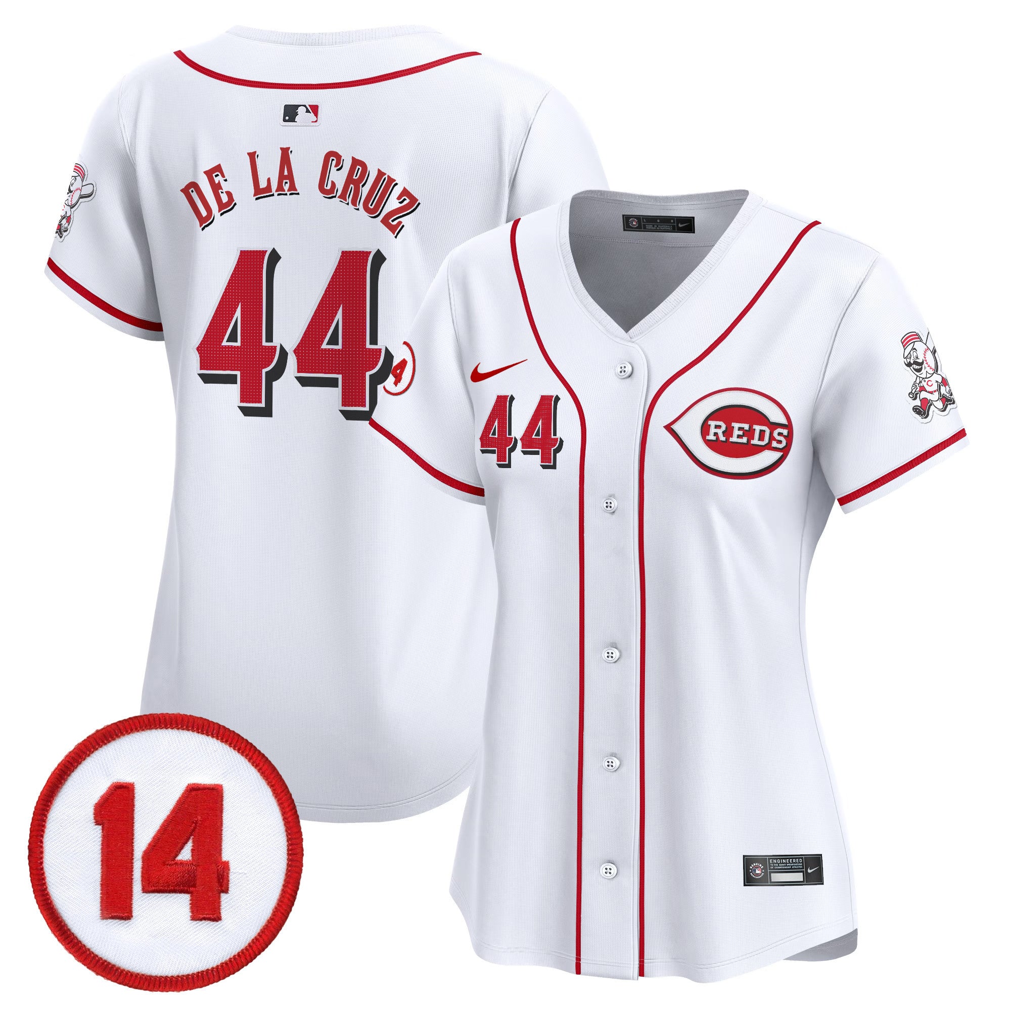 Women's Cincinnati Reds Pete Rose Patch Vapor Premier Limited Jersey - All Stitched - White, Elly De La Cruz