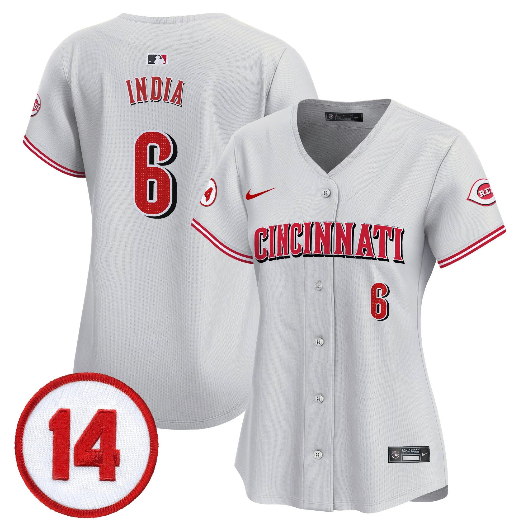 Women's Cincinnati Reds Pete Rose Patch Vapor Premier Limited Jersey - All Stitched - Gray, Jonathan India