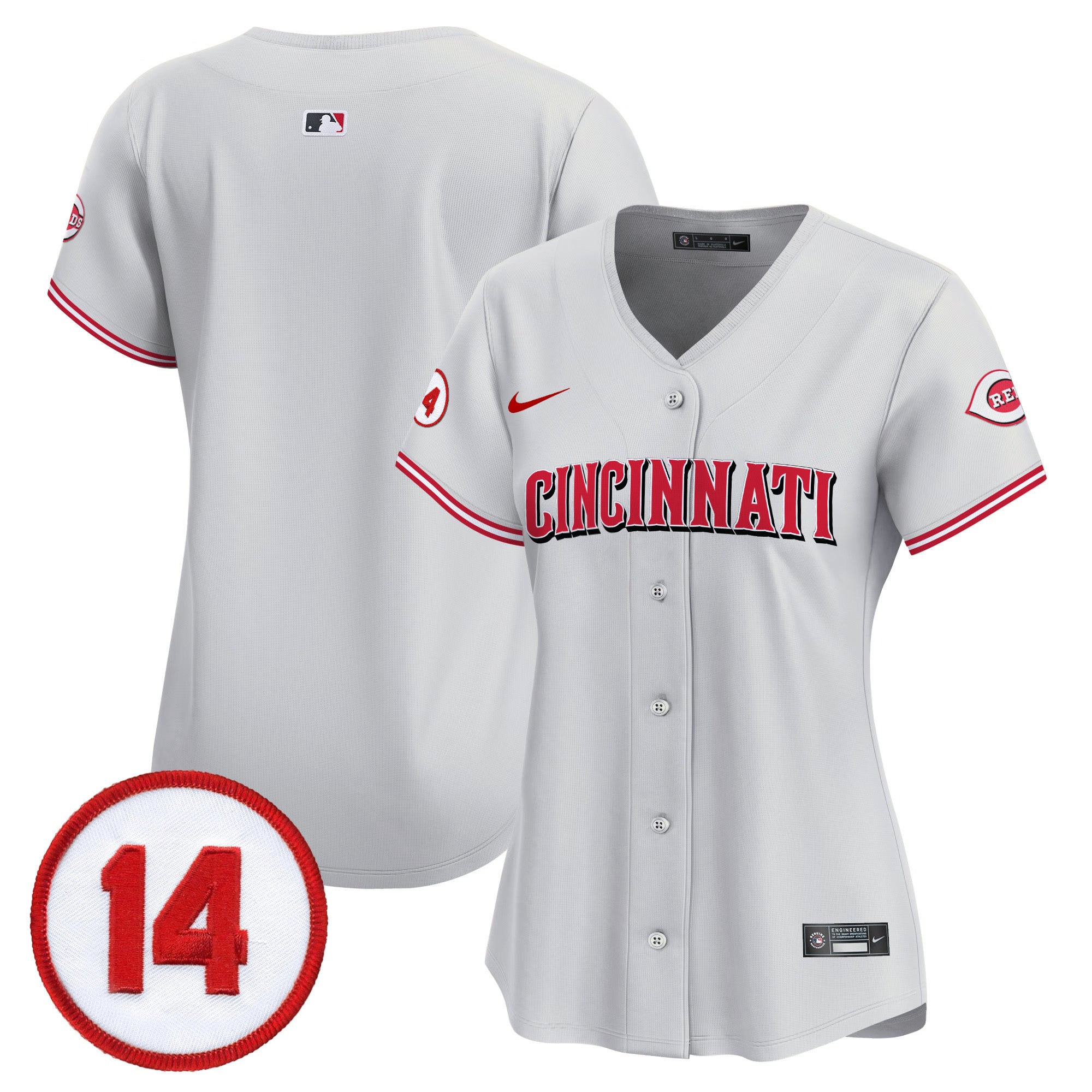 Women's Cincinnati Reds Pete Rose Patch Vapor Premier Limited Jersey - All Stitched - Gray, Team