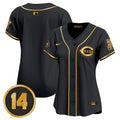Women's Cincinnati Reds Pete Rose Patch Vapor Premier Limited Jersey - All Stitched - Black Gold, Team