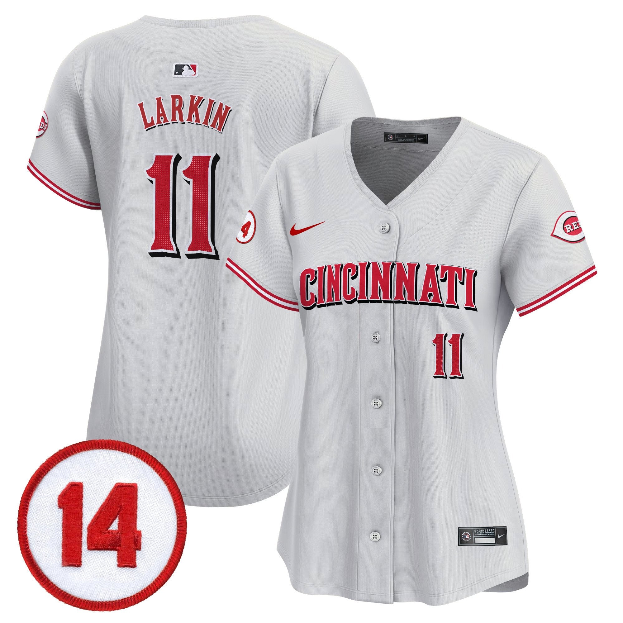 Women's Cincinnati Reds Pete Rose Patch Vapor Premier Limited Jersey - All Stitched - Gray, Barry Larkin