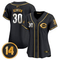 Women's Cincinnati Reds Pete Rose Patch Vapor Premier Limited Jersey - All Stitched - Black Gold, Will Benson