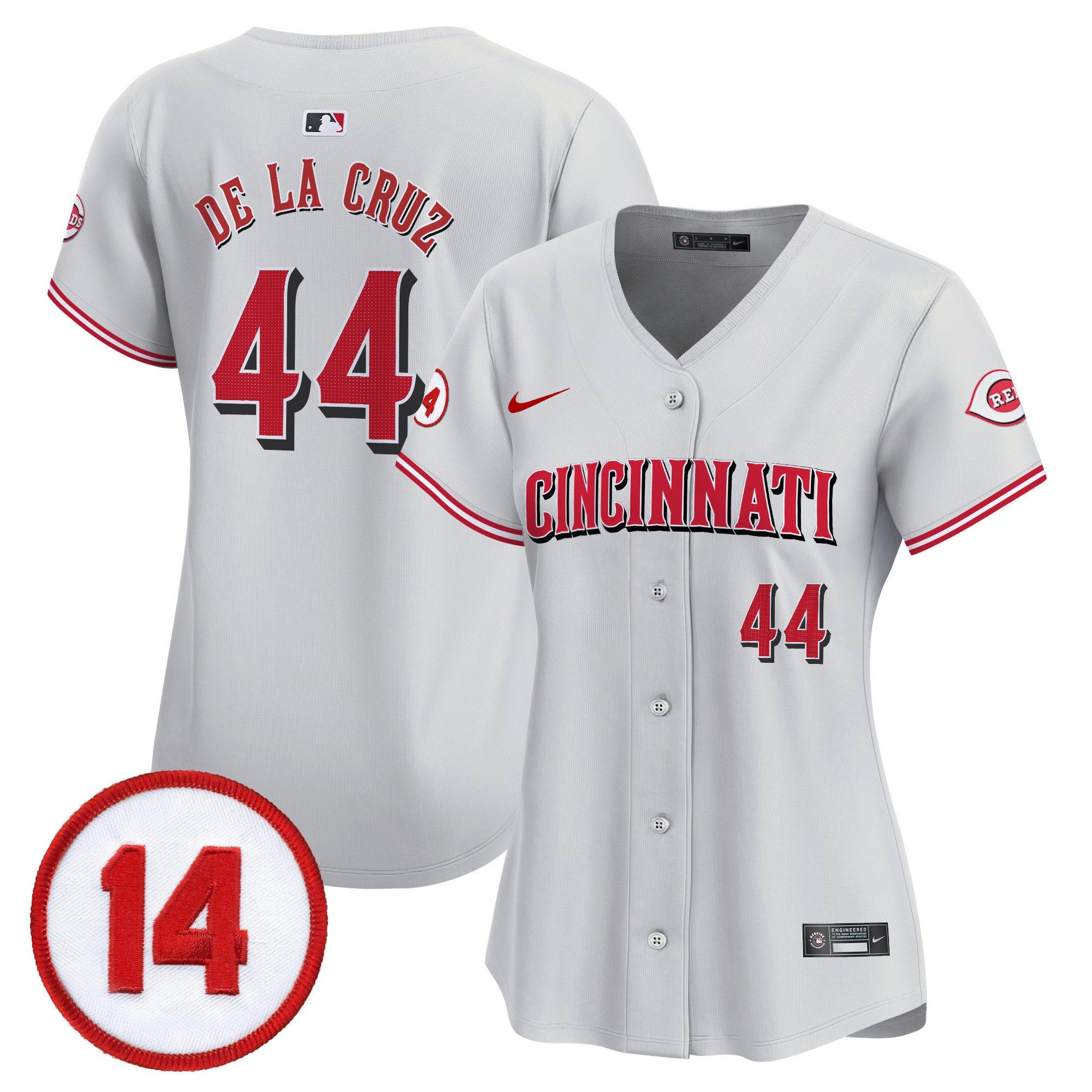 Women's Cincinnati Reds Pete Rose Patch Vapor Premier Limited Jersey - All Stitched - Gray, Elly De La Cruz
