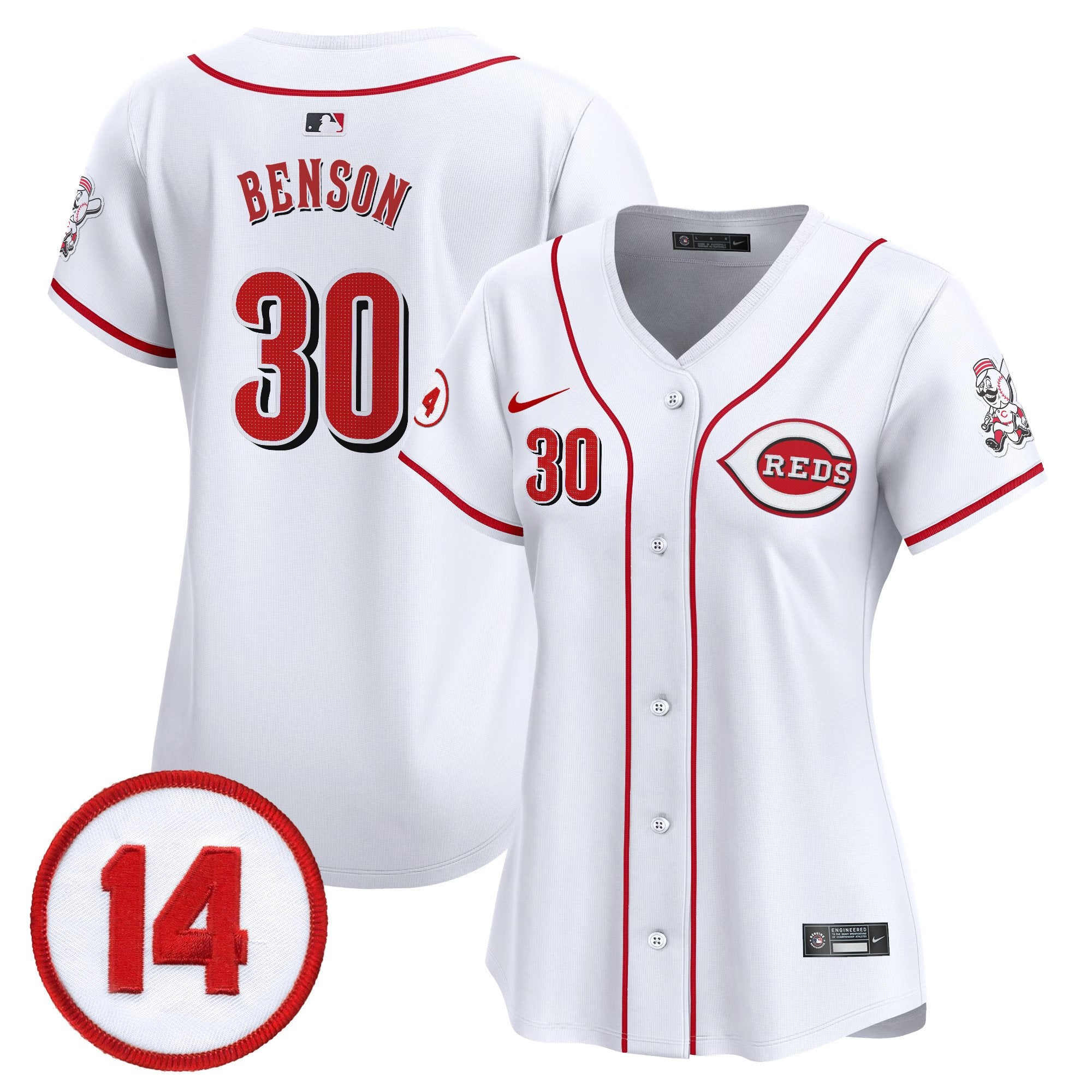 Women's Cincinnati Reds Pete Rose Patch Vapor Premier Limited Jersey - All Stitched - White, Will Benson