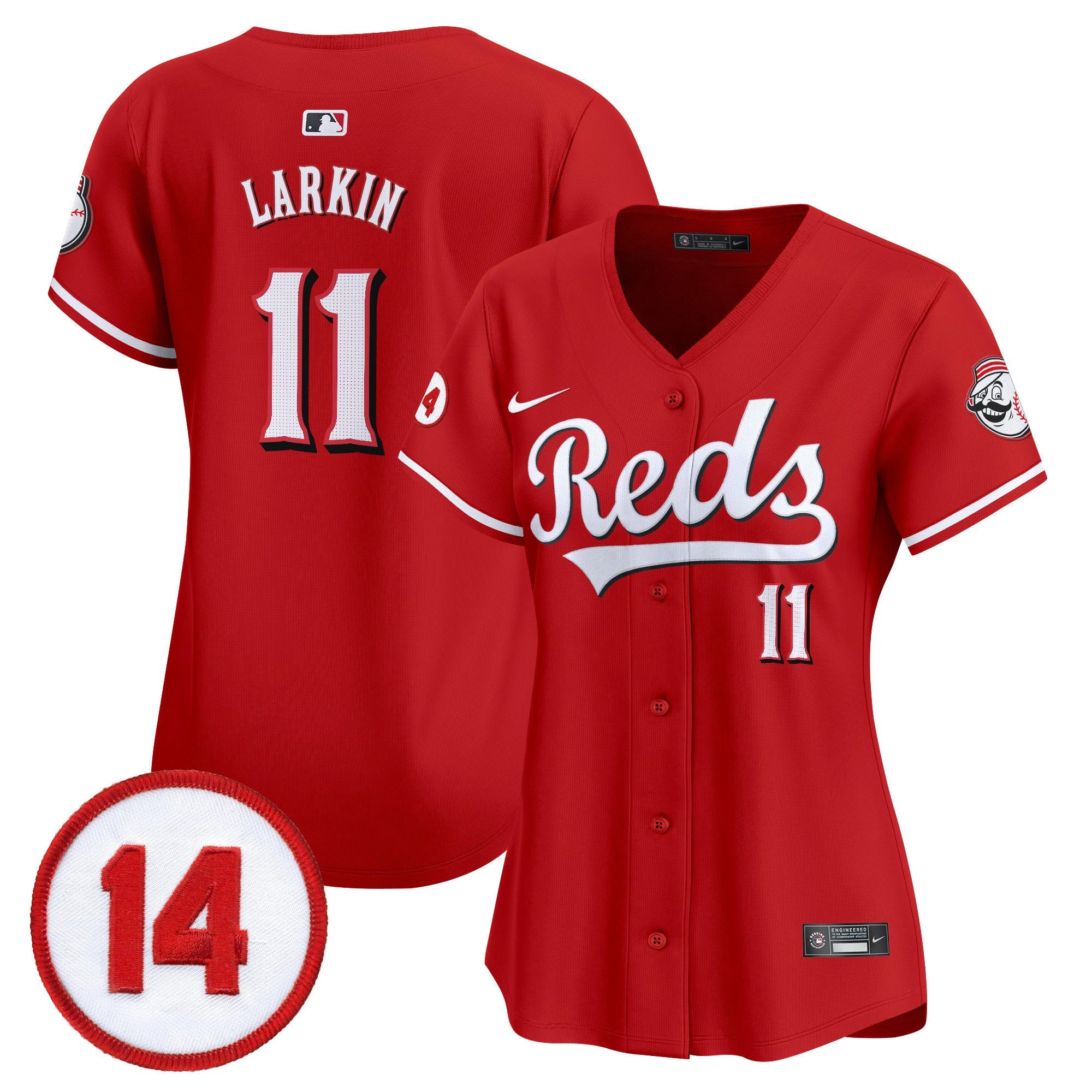 Women's Cincinnati Reds Pete Rose Patch Vapor Premier Limited Jersey - All Stitched - Red, Barry Larkin