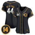 Women's Cincinnati Reds Pete Rose Patch Vapor Premier Limited Jersey - All Stitched - Black Gold, Elly De La Cruz