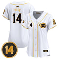 Women's Cincinnati Reds Pete Rose Patch Vapor Premier Limited Jersey - All Stitched - White Gold, Pete Rose