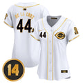 Women's Cincinnati Reds Pete Rose Patch Vapor Premier Limited Jersey - All Stitched - White Gold, Elly De La Cruz
