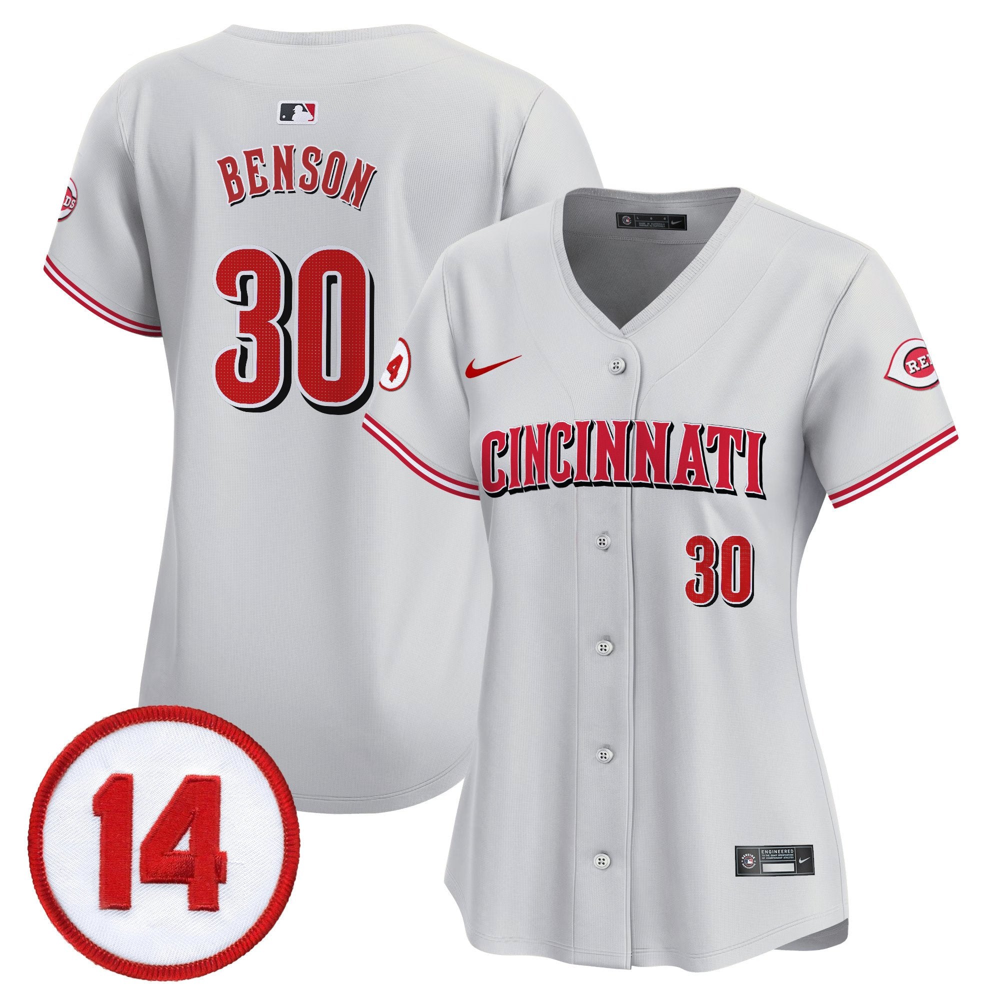 Women's Cincinnati Reds Pete Rose Patch Vapor Premier Limited Jersey - All Stitched - Gray, Will Benson
