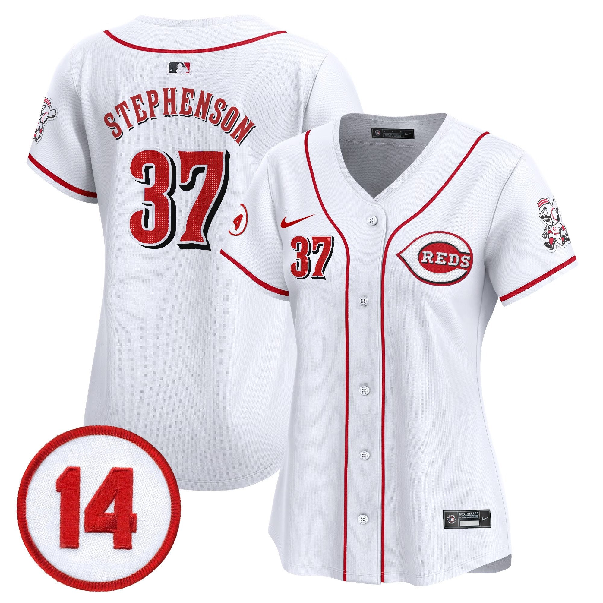 Women's Cincinnati Reds Pete Rose Patch Vapor Premier Limited Jersey - All Stitched - White, Tyler Stephenson
