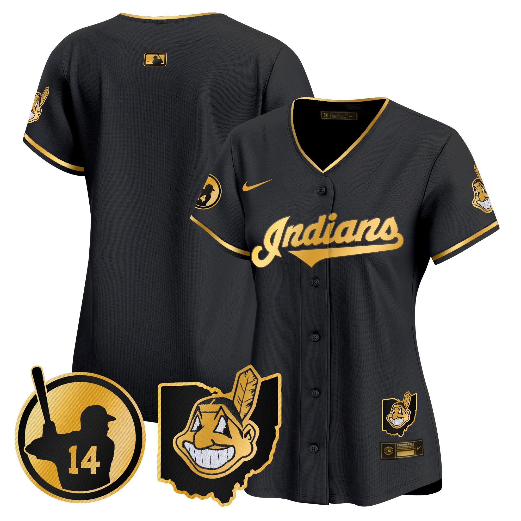 Women's Cleveland Indians Larry Doby Patch Vapor Premier Limited Jersey - All Stitched - Black Gold, Team