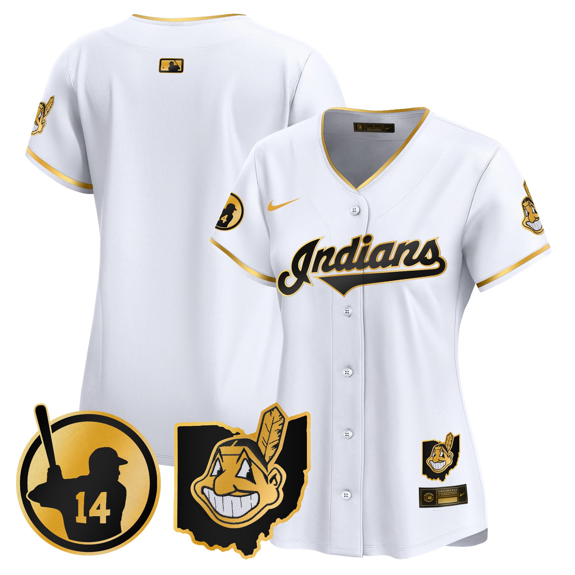 Women's Cleveland Indians Larry Doby Patch Vapor Premier Limited Jersey - All Stitched - White Gold, Team