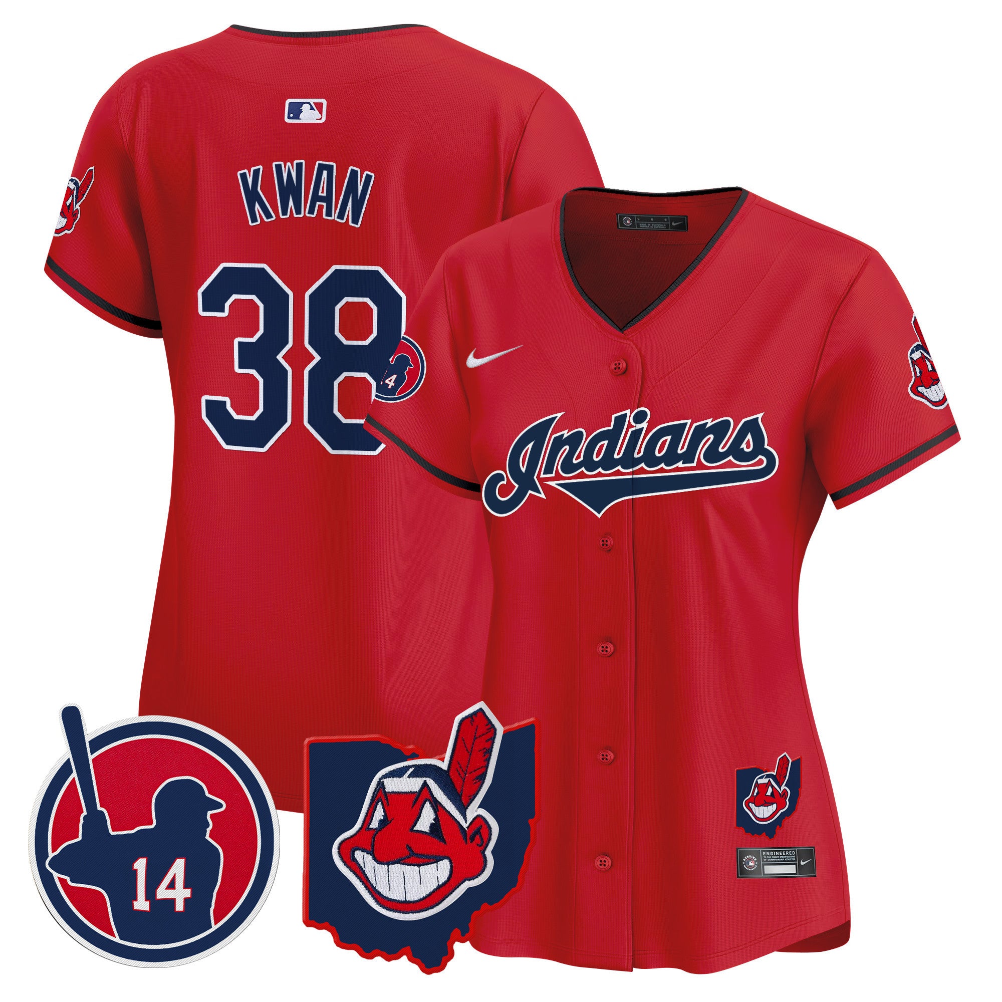 Women's Cleveland Indians Larry Doby Patch Vapor Premier Limited Jersey - All Stitched - Red, Steven Kwan