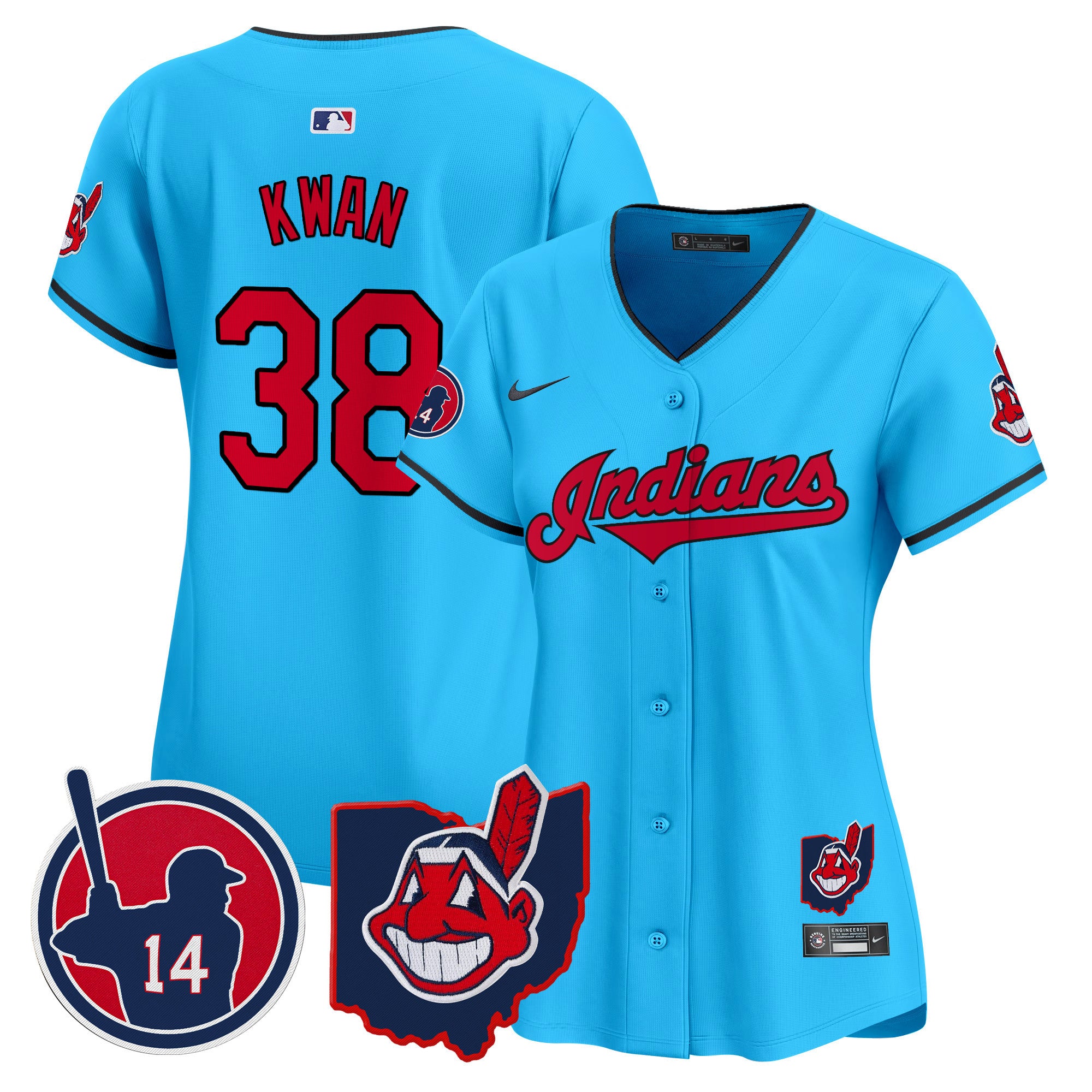 Women's Cleveland Indians Larry Doby Patch Vapor Premier Limited Jersey - All Stitched - Light Blue, Steven Kwan
