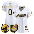 Women's Cleveland Indians Larry Doby Patch Vapor Premier Limited Jersey - All Stitched - White Gold, Andres Gimenez