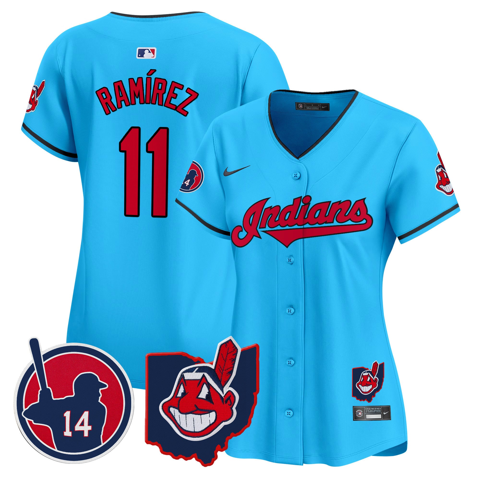 Women's Cleveland Indians Larry Doby Patch Vapor Premier Limited Jersey - All Stitched - Light Blue, José Ramírez