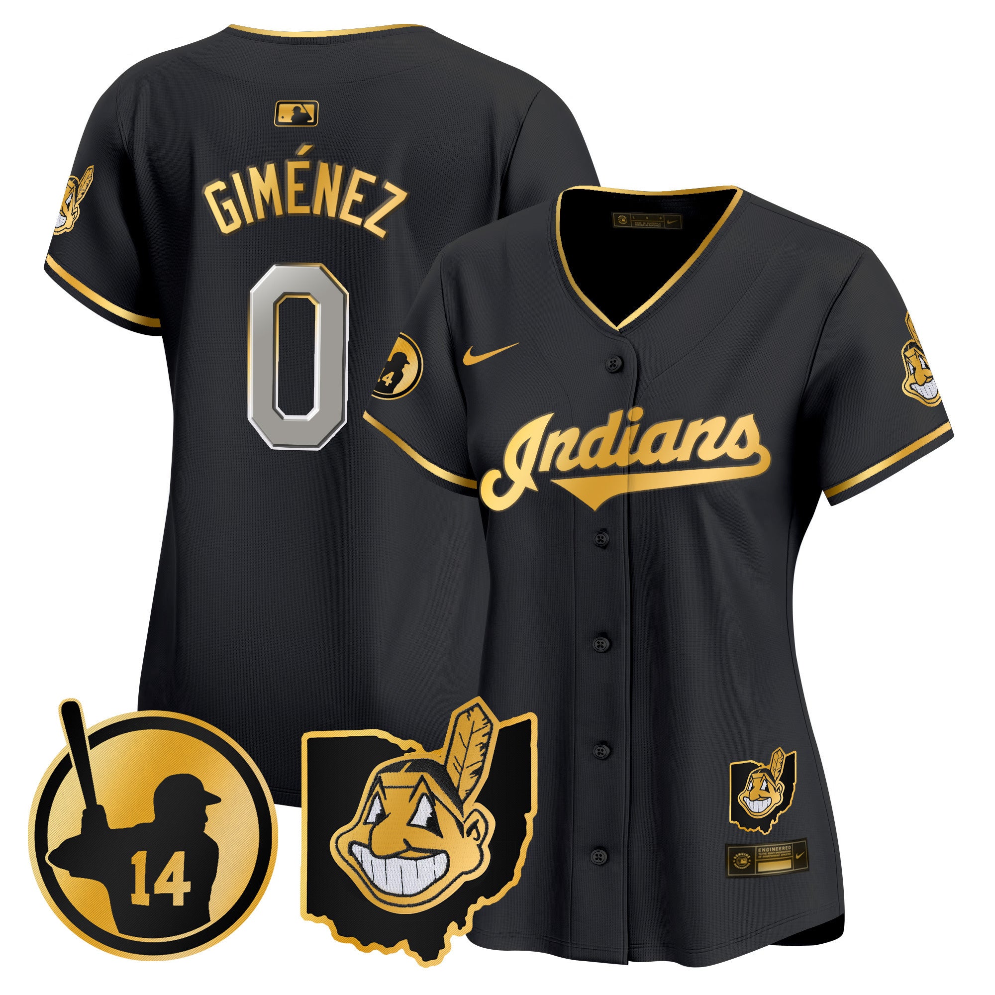 Women's Cleveland Indians Larry Doby Patch Vapor Premier Limited Jersey - All Stitched - Black Gold, Andres Gimenez