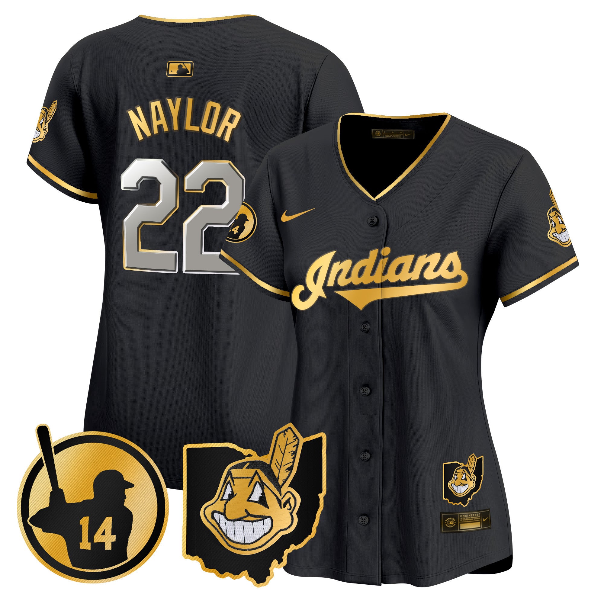 Women's Cleveland Indians Larry Doby Patch Vapor Premier Limited Jersey - All Stitched - Black Gold, Josh Naylor