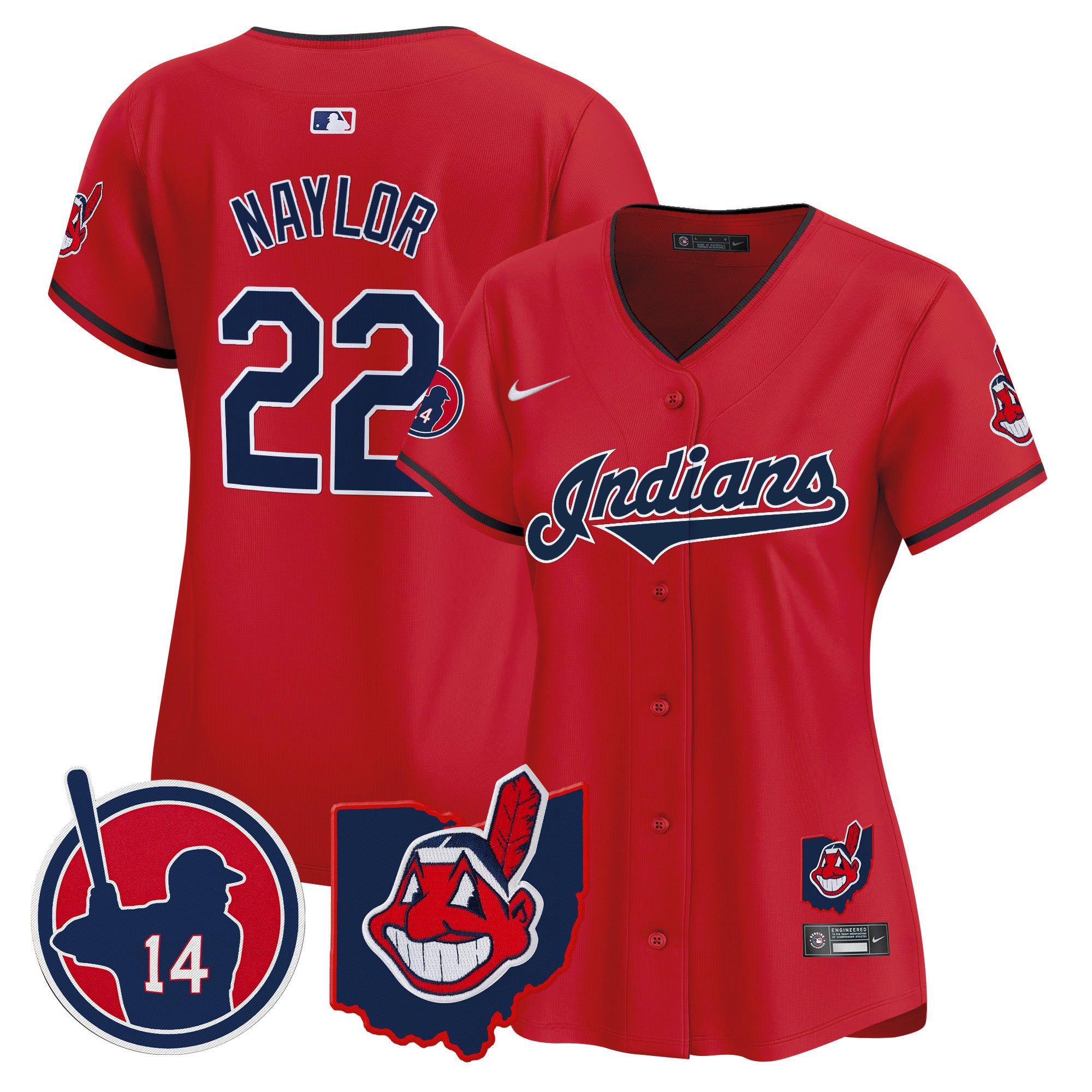 Women's Cleveland Indians Larry Doby Patch Vapor Premier Limited Jersey - All Stitched - Red, Josh Naylor