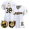 Women's Cleveland Indians Larry Doby Patch Vapor Premier Limited Jersey - All Stitched - White Gold, Steven Kwan