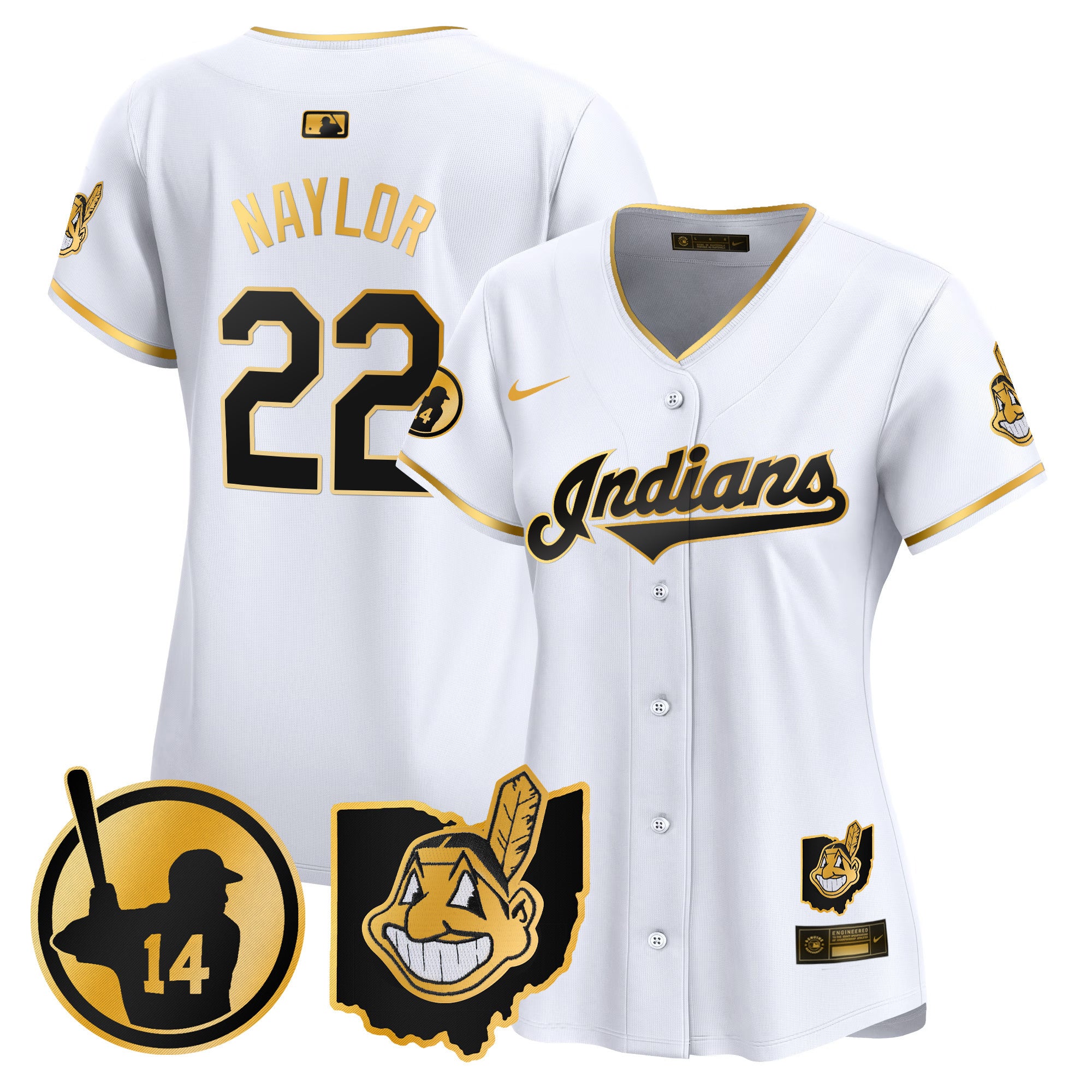 Women's Cleveland Indians Larry Doby Patch Vapor Premier Limited Jersey - All Stitched - White Gold, Josh Naylor