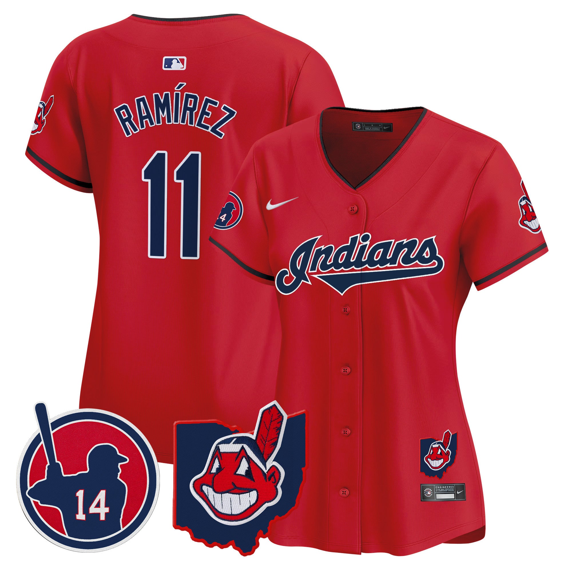 Women's Cleveland Indians Larry Doby Patch Vapor Premier Limited Jersey - All Stitched - Red, José Ramírez