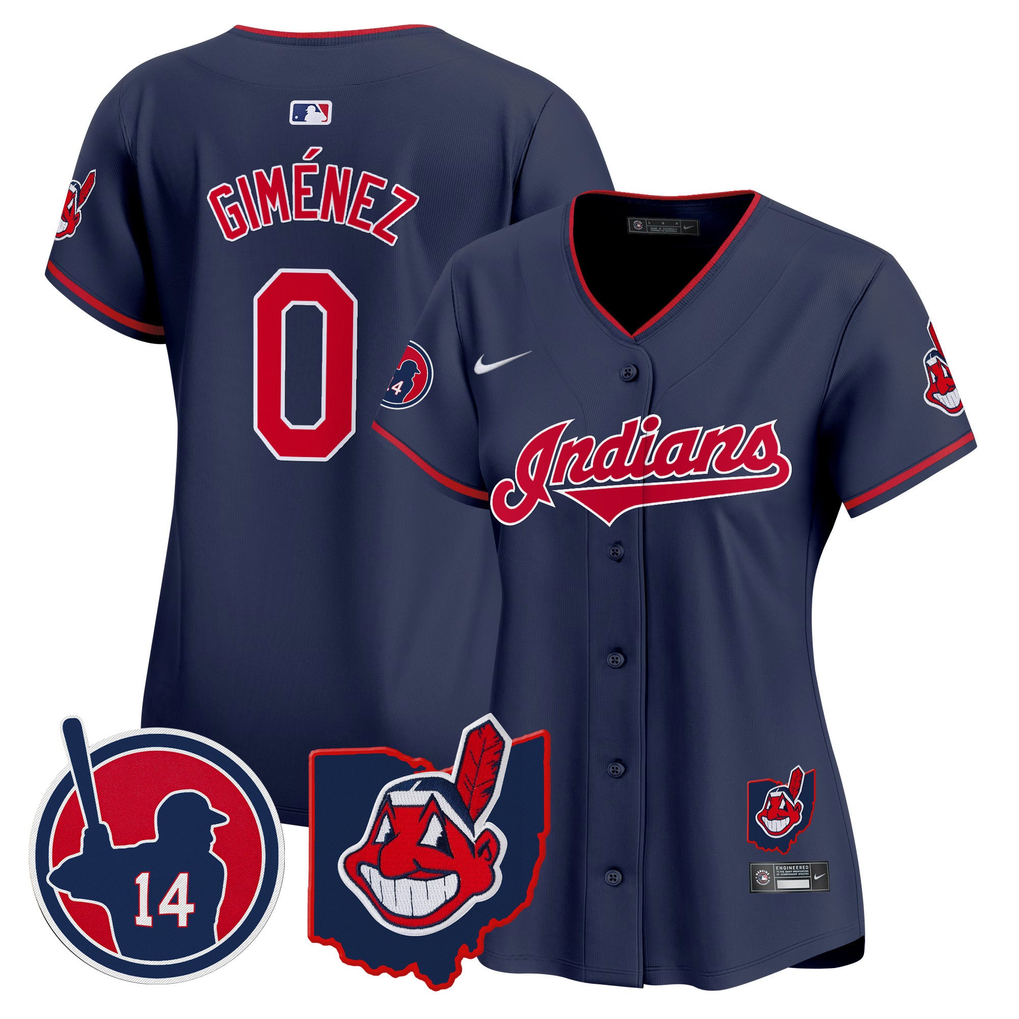 Women's Cleveland Indians Larry Doby Patch Vapor Premier Limited Jersey - All Stitched - Navy, Andres Gimenez