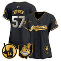 Women's Cleveland Indians Larry Doby Patch Vapor Premier Limited Jersey - All Stitched - Black Gold, Shane Bieber
