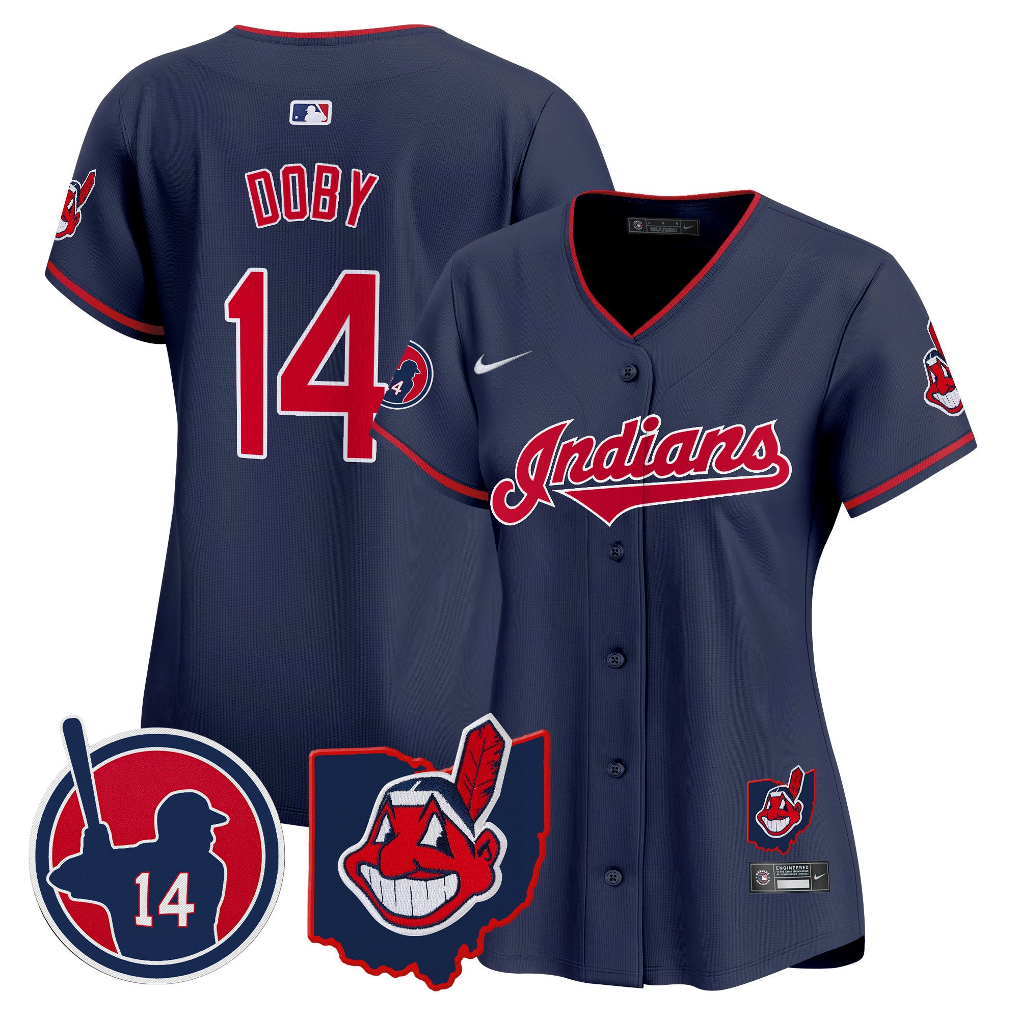 Women's Cleveland Indians Larry Doby Patch Vapor Premier Limited Jersey - All Stitched - Navy, Larry Doby