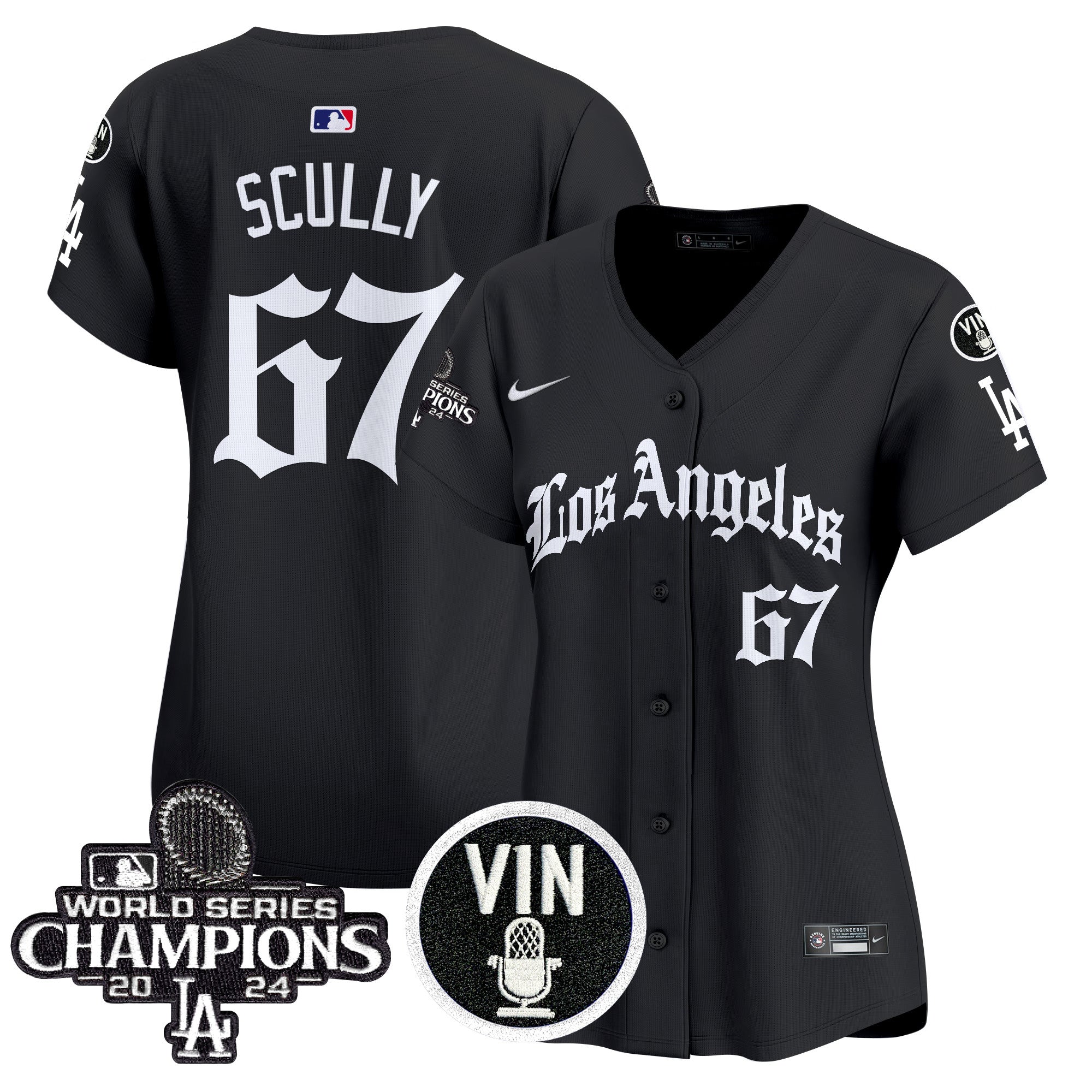 Women's Dodgers 2025 LA Gothic Style Vapor Premier Limited Jersey - All Stitched - Black, Vin Scully