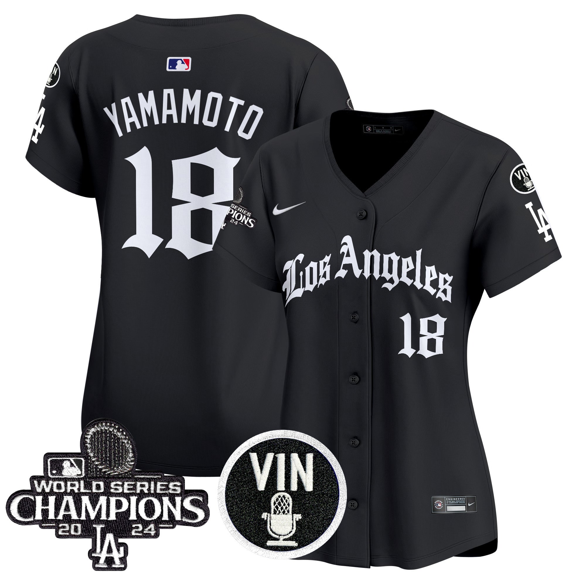Women's Dodgers 2025 LA Gothic Style Vapor Premier Limited Jersey - All Stitched - Black, Yamamoto