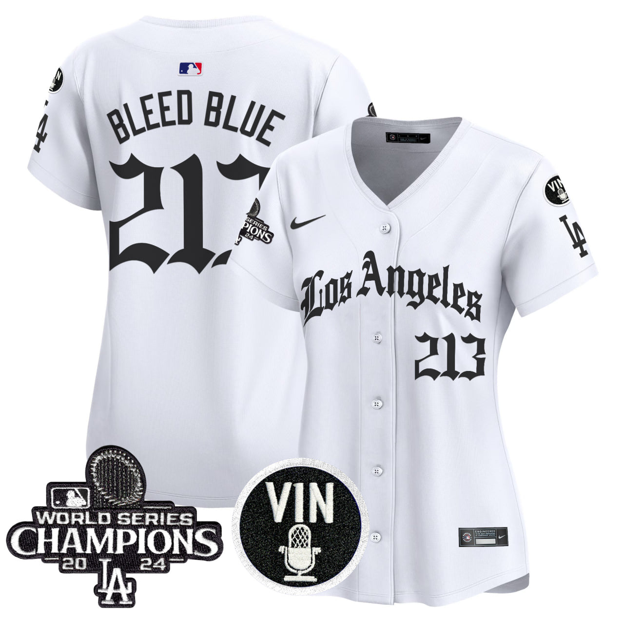 Women's Dodgers 2025 LA Gothic Style Vapor Premier Limited Jersey - All Stitched - White, Bleed Blue 213