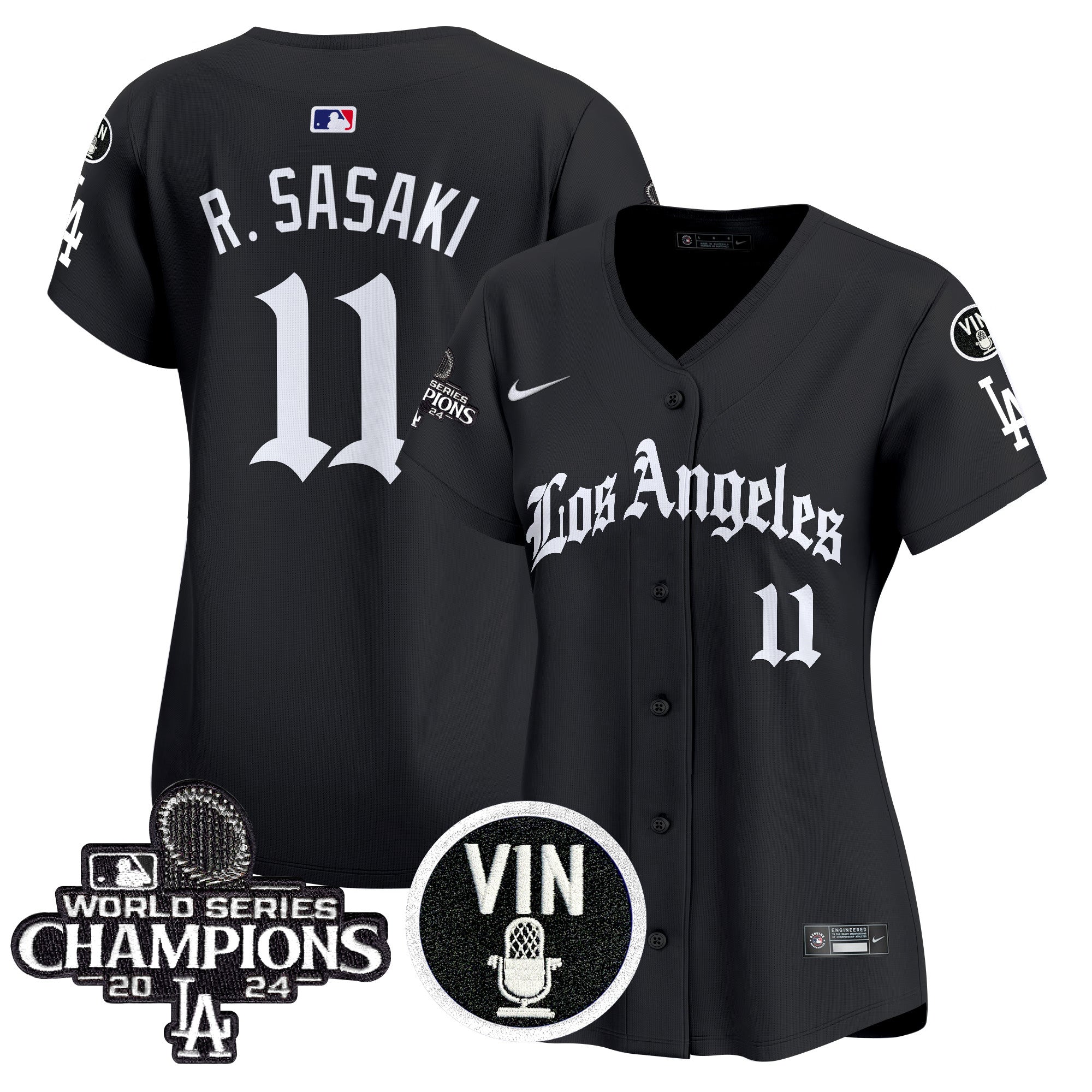 Women's Dodgers 2025 LA Gothic Style Vapor Premier Limited Jersey - All Stitched - Black, Roki Sasaki