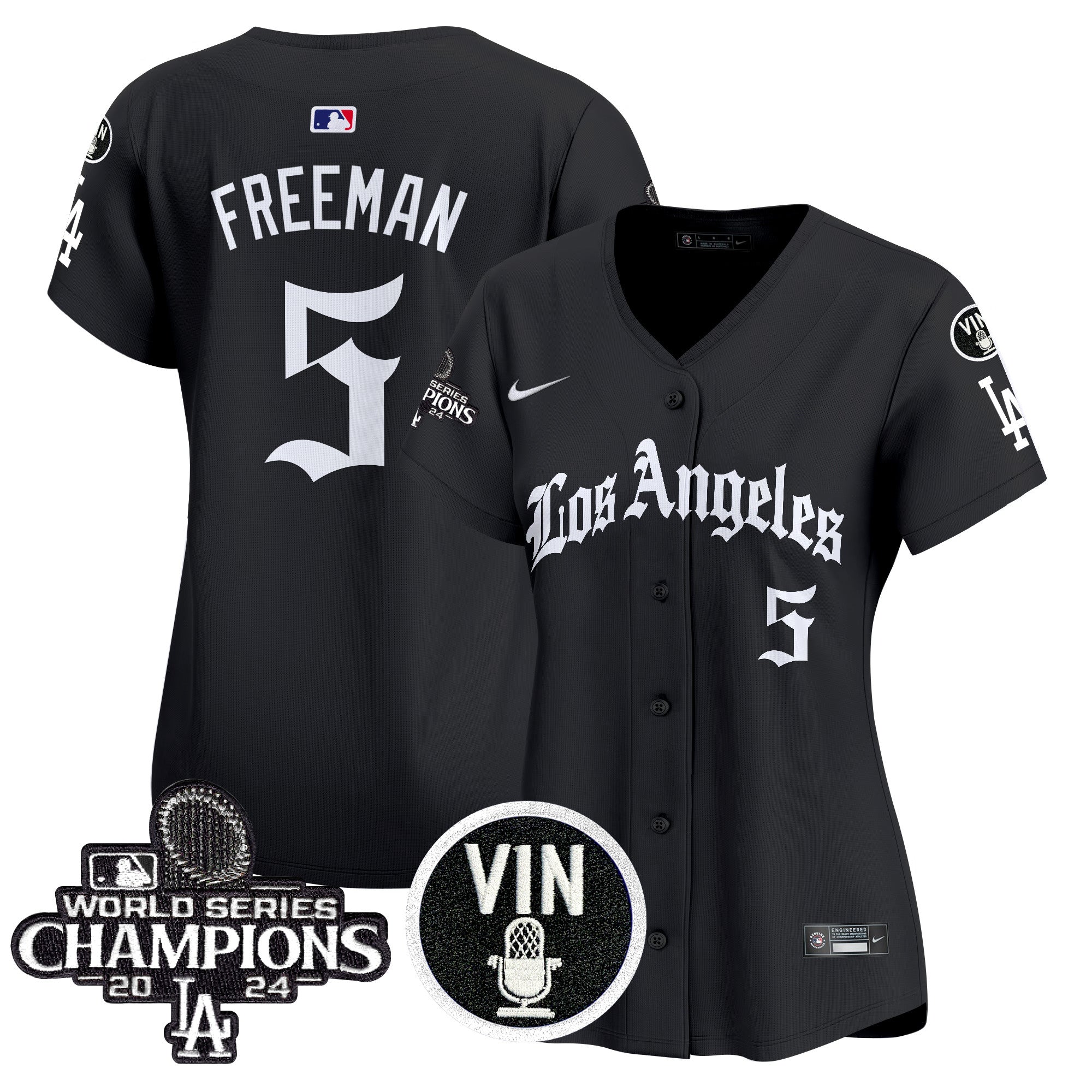 Women's Dodgers 2025 LA Gothic Style Vapor Premier Limited Jersey - All Stitched - Black, Freddie Freeman