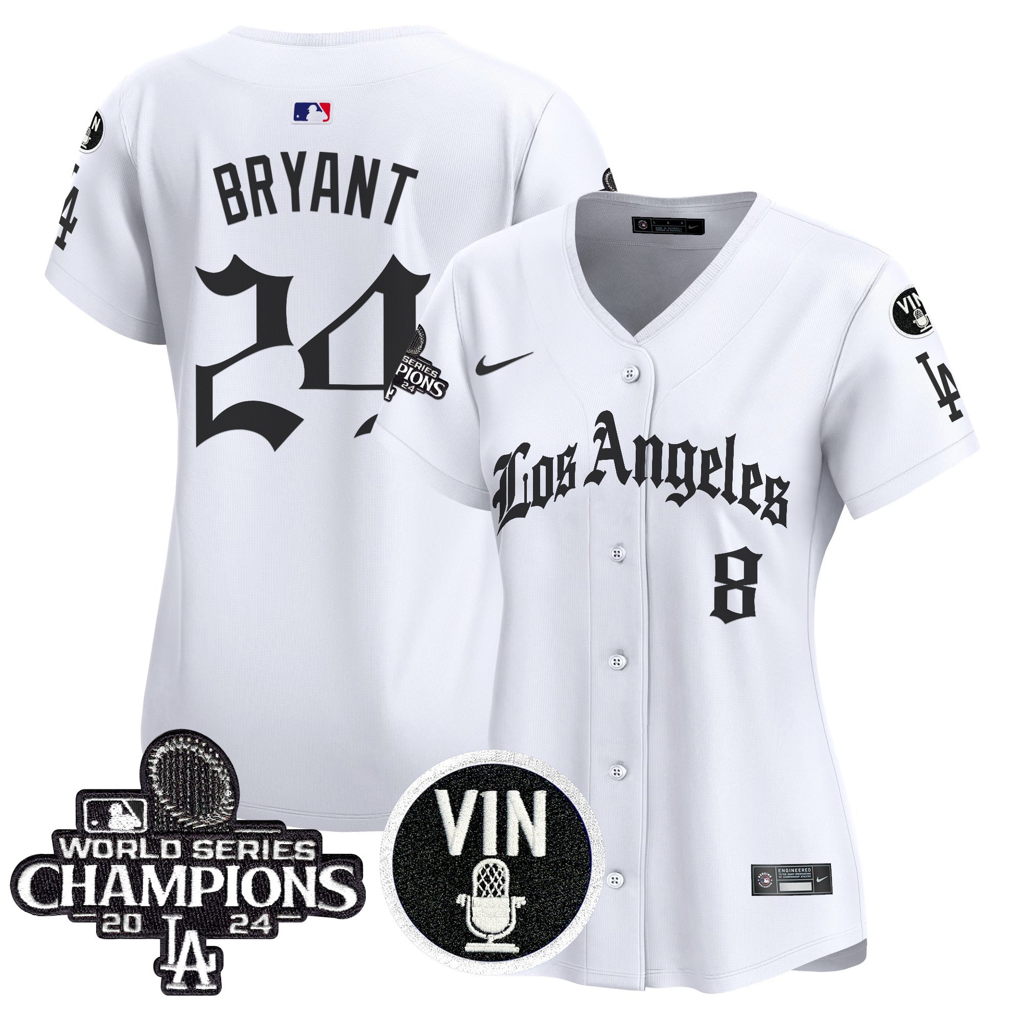Women's Dodgers 2025 LA Gothic Style Vapor Premier Limited Jersey - All Stitched - White, Kobe Bryant