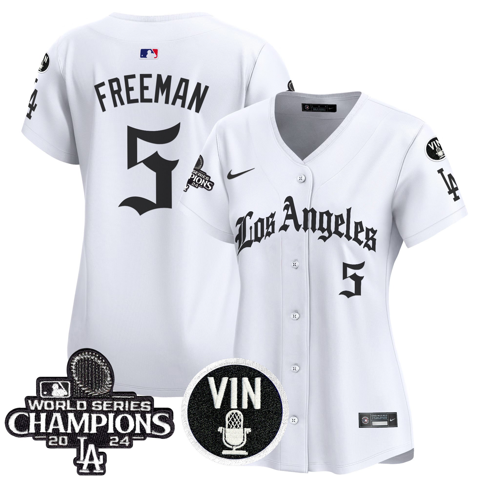 Women's Dodgers 2025 LA Gothic Style Vapor Premier Limited Jersey - All Stitched - White, Freddie Freeman