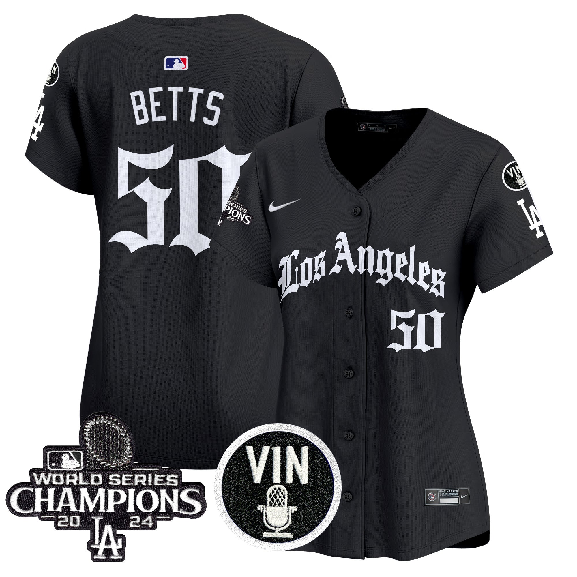 Women's Dodgers 2025 LA Gothic Style Vapor Premier Limited Jersey - All Stitched - Black, Mookie Betts